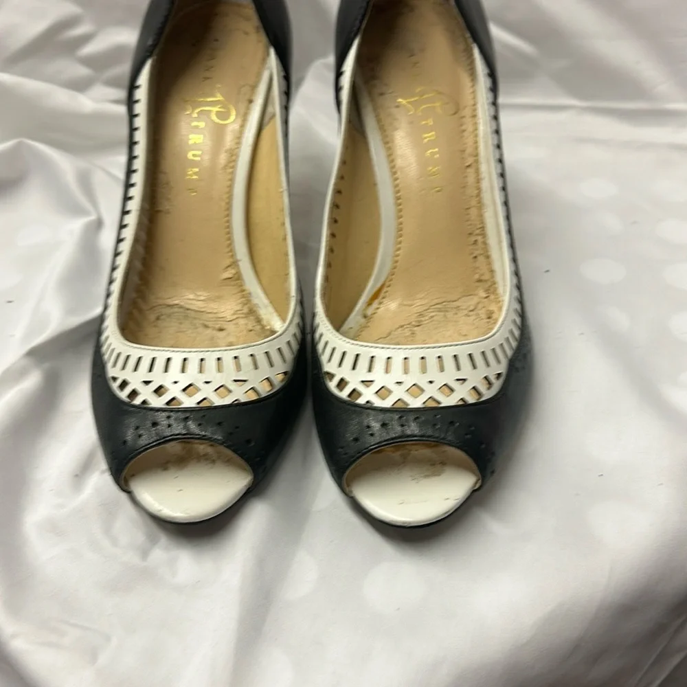 Ivanka Trump Black and White Peep-Toe Heels